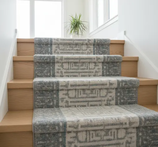 Modern patterned stairs carpet for luxury home interior.