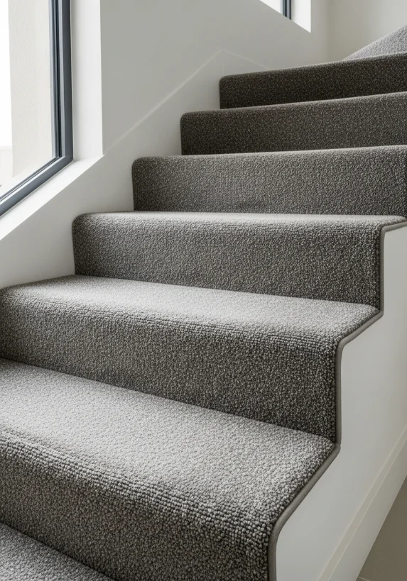 Durable nylon stair carpet installed wall to wall in a modern Dubai residential interior