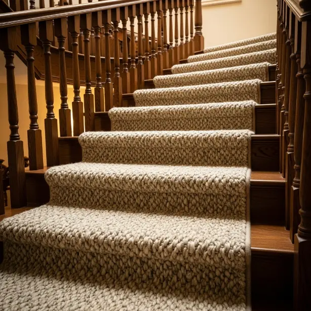Handwoven wool stair runner with organic texture