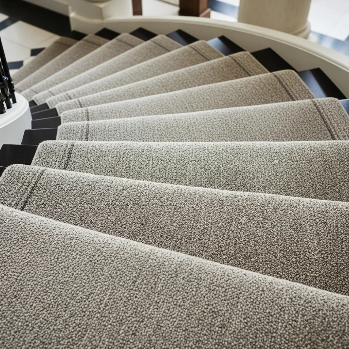 grey chevron-patterned carpet runner.