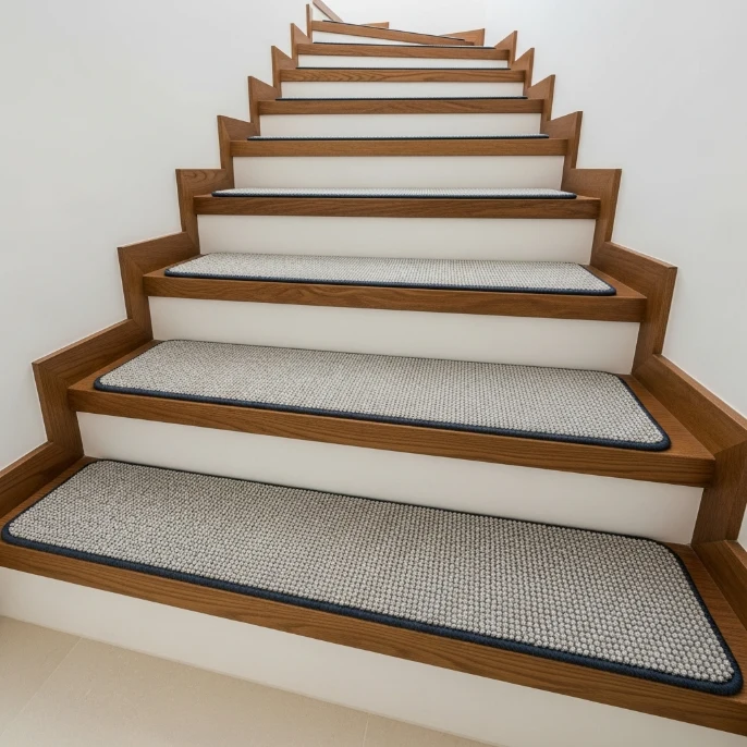 Partial stair tread carpet pieces.