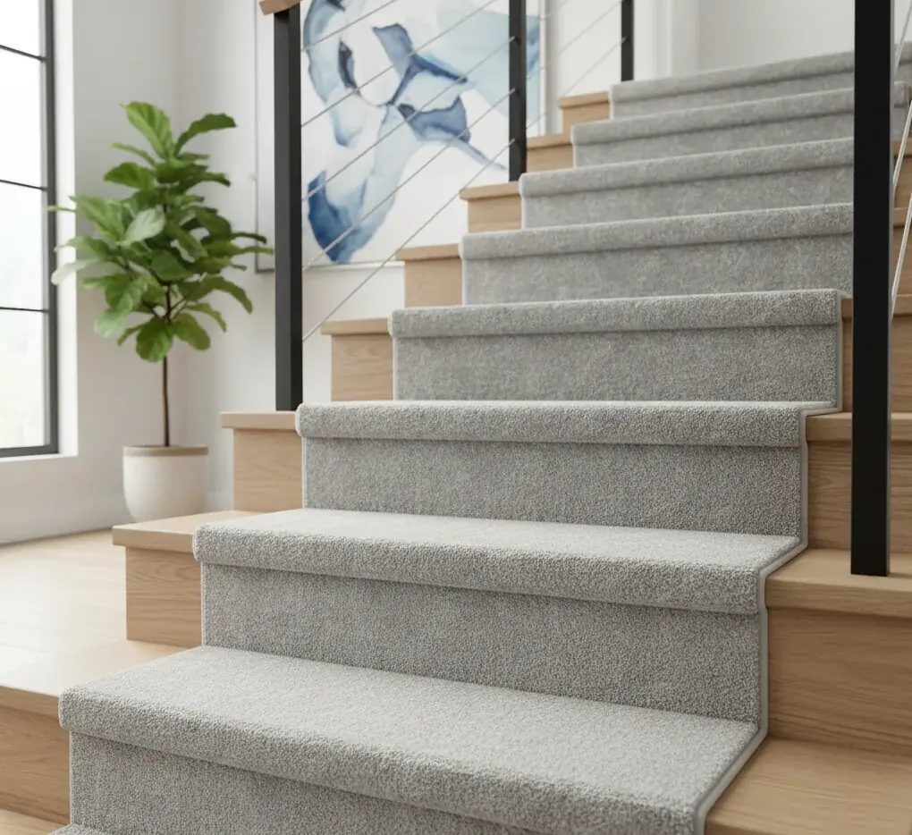 Modern grey striped stairs carpet runner