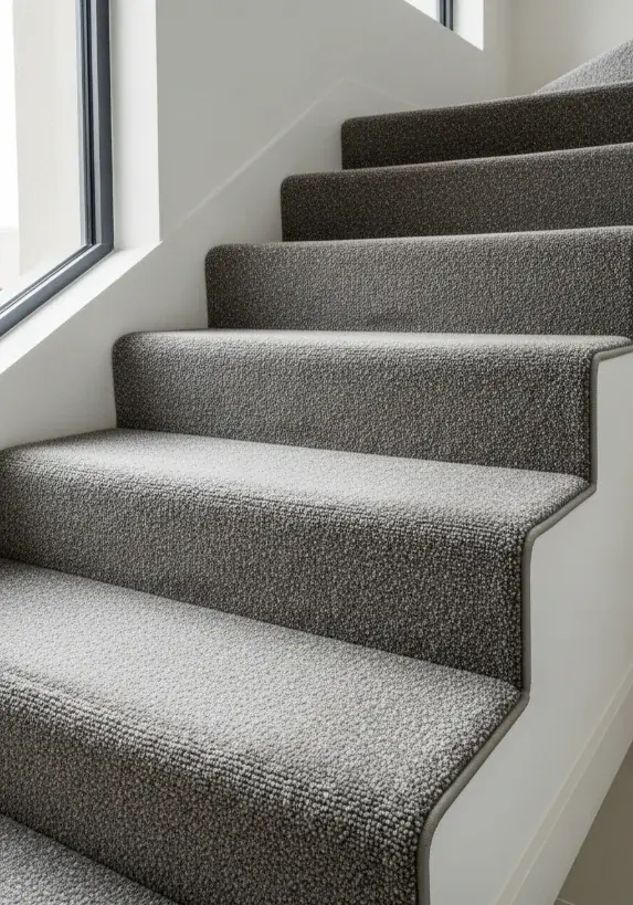 Durable nylon stair carpet installed wall to wall in a modern Dubai residential interior