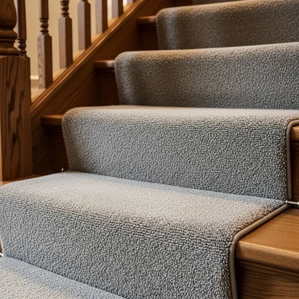 Luxury wool stair carpet with soft pile on elegant stairs