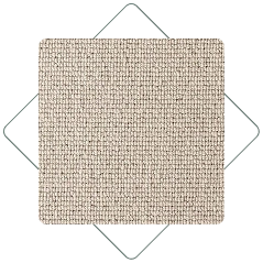 Greige textured carpet swatch set inside a diamond outline.