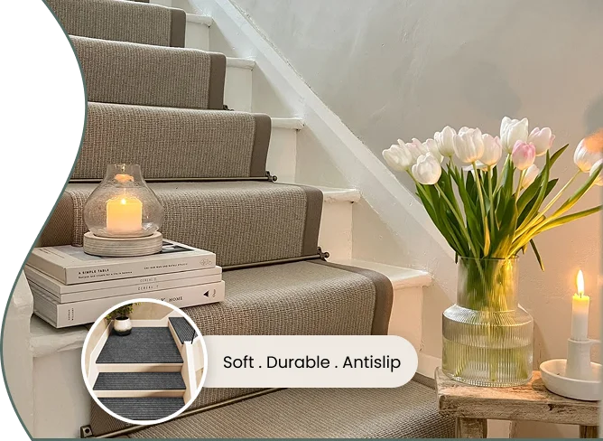 Luxury patterned stair runner and carpeting enhancing a home interior in Dubai